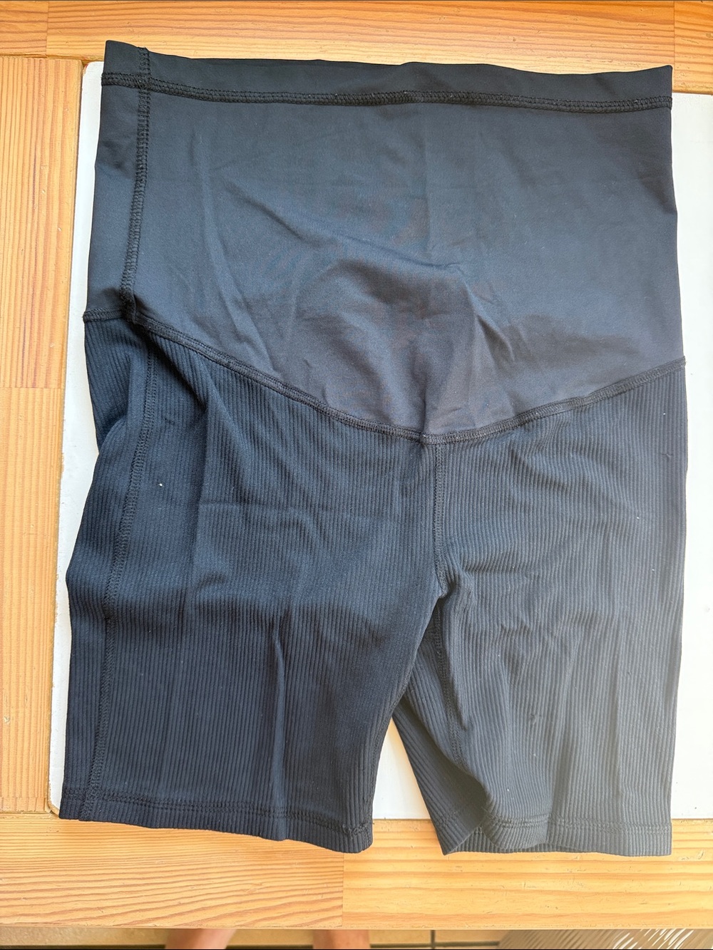 Pink blush maternity- High-Waist Black Ribbed Biker Shorts